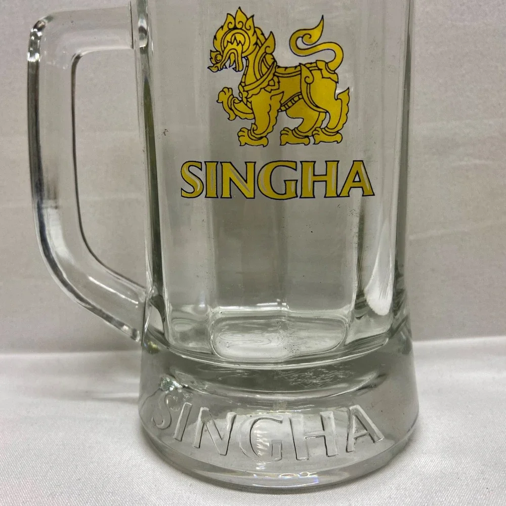 Singha Beer Mug Original Thailand Glass Collectible 12oz Drink ware GUC